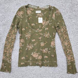 We The Free Womens Ribbed Floral Scoop Neck Top Size Medium